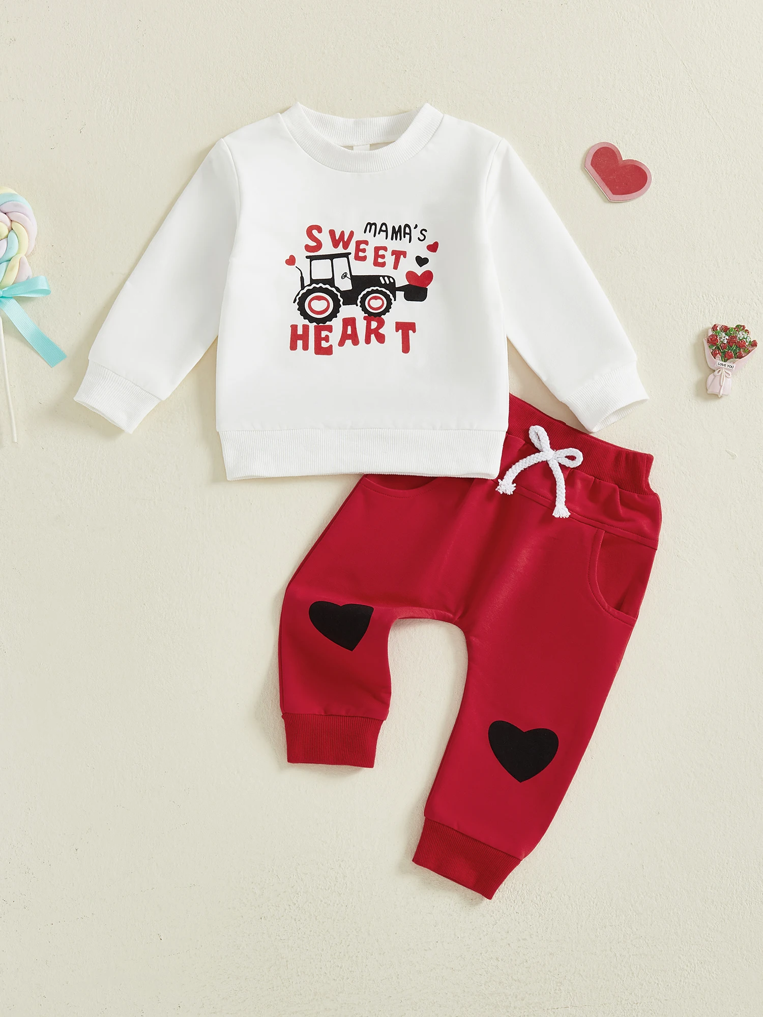 

Наряд на День Святого Валентина для маленьких мальчиков, толстовка с длинными рукавами и штаны с сердечками, весенний комплект из 2 предметов