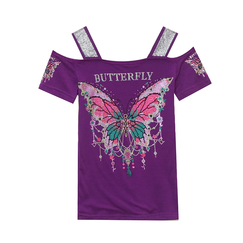 تيشيرتات شبكية ضيقة مكشوفة الكتفين لامعة للنساء ، تيشيرتات مصممة على شكل فراشة ، تيشيرتات فاخرة مثيرة ، صيف ، جديد #6