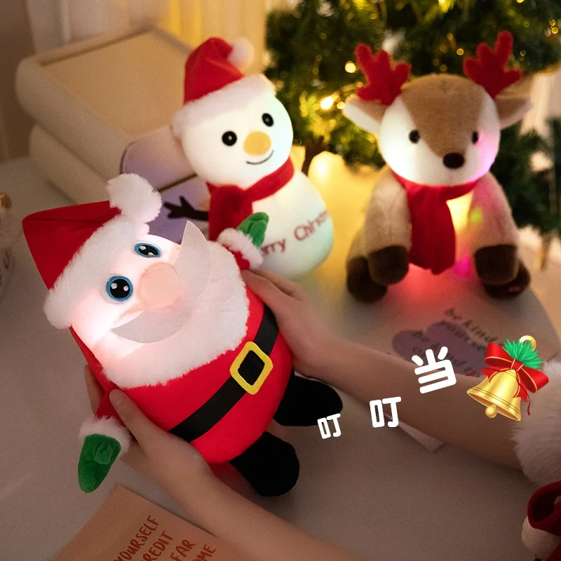 Christmas Shiny Music Plush Toy Luminous Pillow Soft Stuffed Plush Dolls Led Light Toys Elk Snow Man Santa Claus Dolls For Gift