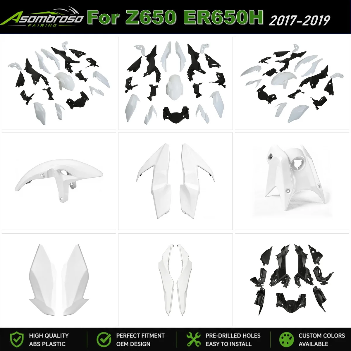 Body Panels Frame Cover Kit For Kawasaki Z 650 ER650 2017 2018 2019 Replacement Fairing
