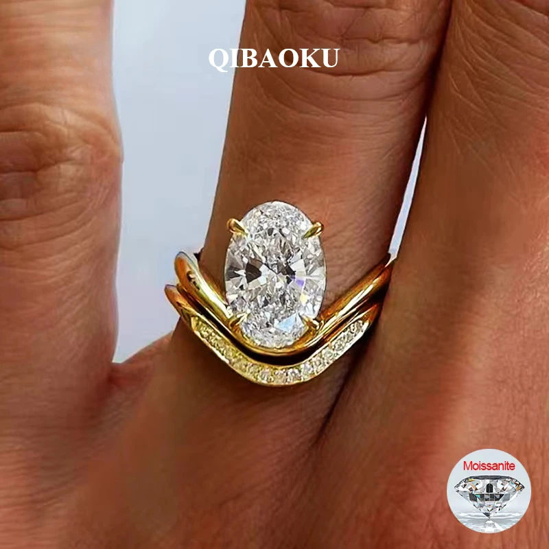 QIBAOKU 5CT Oval Moissanite Ring S925 Silver Plate 18K Gold For Women Lab Diamond Wedding Bands Fine Jewelry GRA Certified 2026