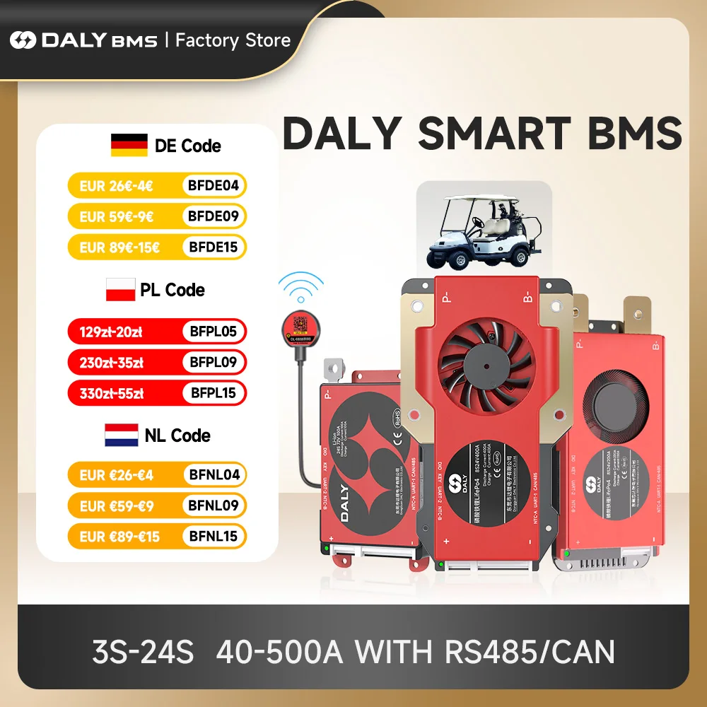 

Daly Smart BMS 4S 12V Lifepo4 8S 24V 16S 48V 100A 150A 200A 300A Bluetooth для инвертора RS485 CANBUS Склад Германии
