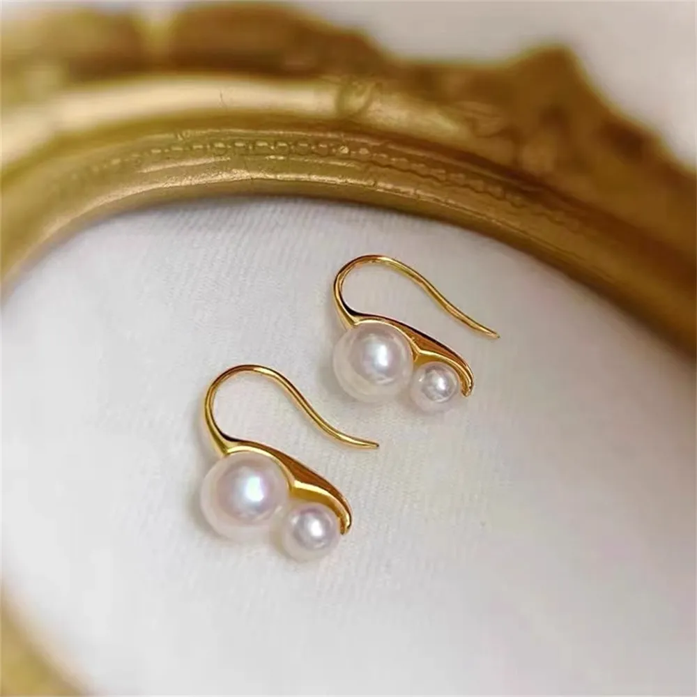 DIY Pearl Mini Accessories S925 Pure Silver Ear Stud Empty Holder Gold Silver Earrings Fit 6-8mm Round Beads E181