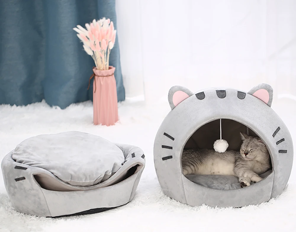 Super Katze Bett Warme Haustier Haus Kätzchen Höhle Kissen Katze Haus Warme Schlafen Hund Korb Zelt Kleine Hund Matte Liefert Bett Für Katzen – Detail 8