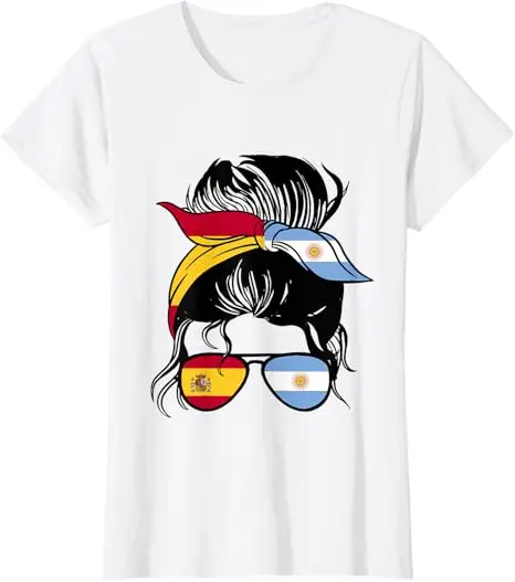 Argentinien und Spanien Mix Halb Argentinisch Halb Spanisch T-Shirt Y2k 2026 Fußballspiel Matchday Grafik-Bekleidung Damenmode – Detail 7