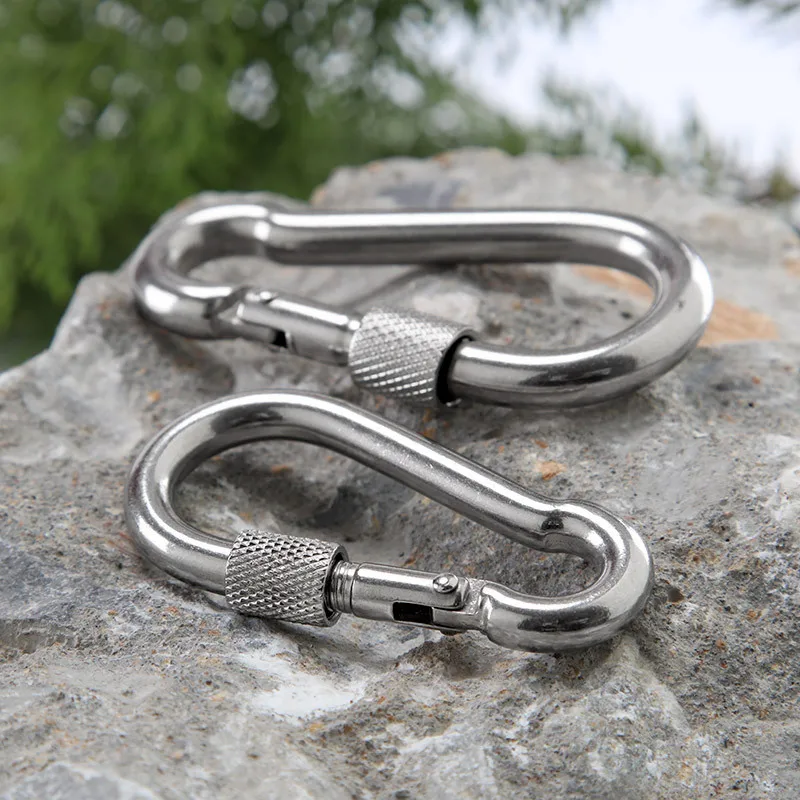 2PCS Stainless Steel 304 Snap Carabiner Clips With Screw Lock 5mm 6mm 7mm 8mm Rigging Hardware For Hammock Camping Hiking