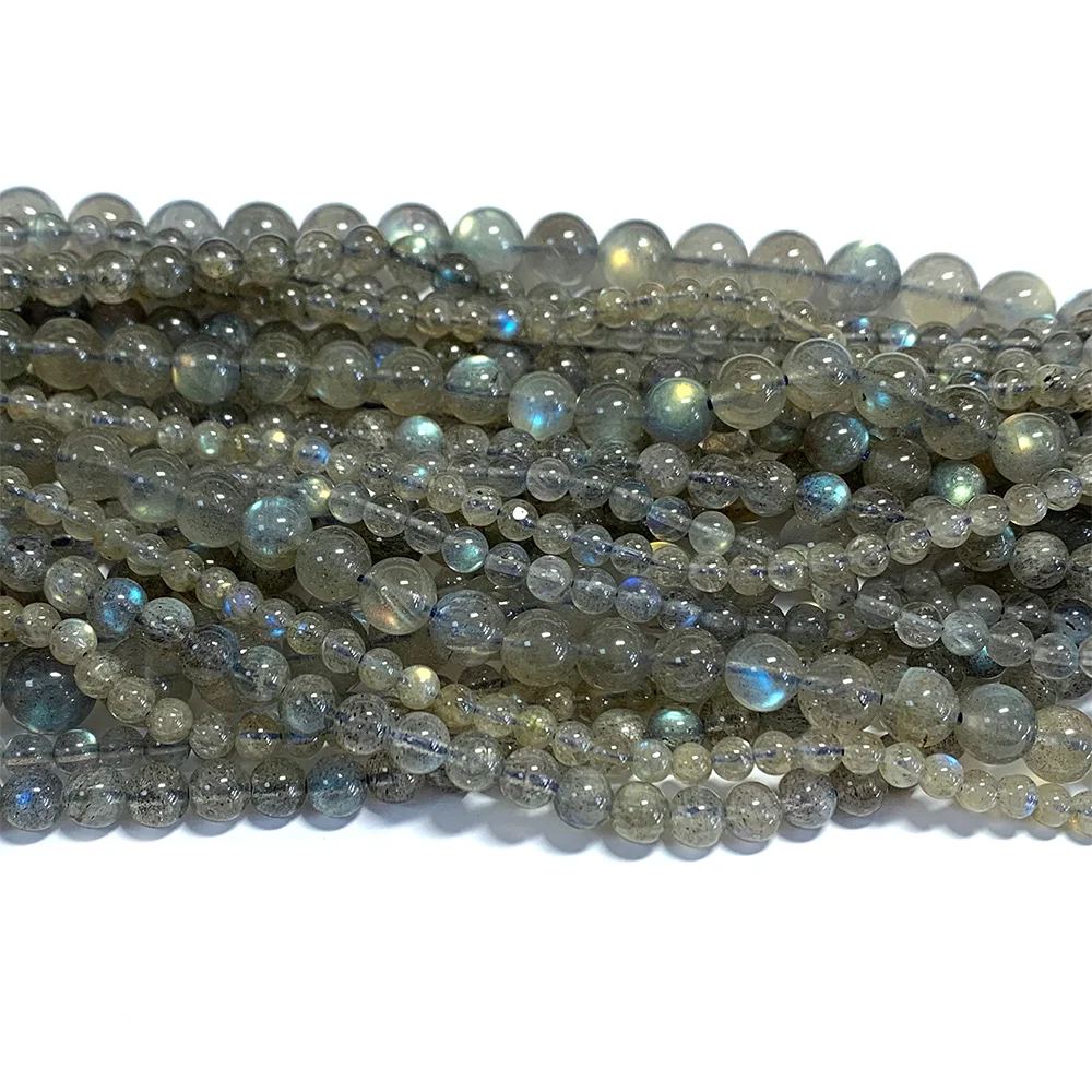 Veemake Natural Gray Flash Blue Light Labradorite Gemstone DIY Necklaces Bracelets Round Loose Beads For Jewelry Making 07527