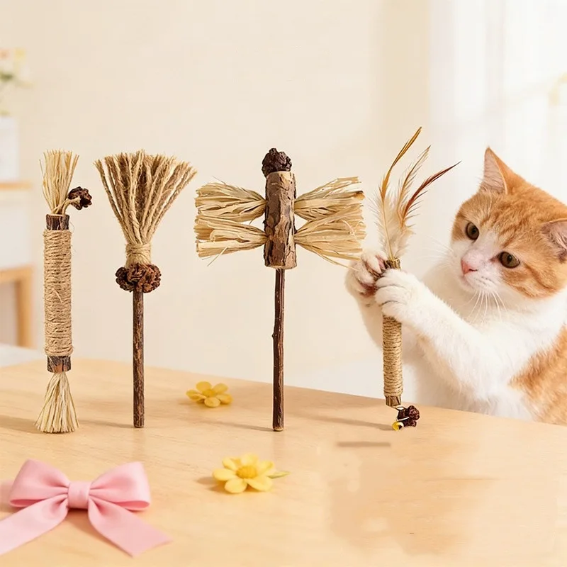 Linen Matatabi Silvervine Gall Fruit Catnip Stick Cat Teaser Wand Interactive Cat Playing Toy