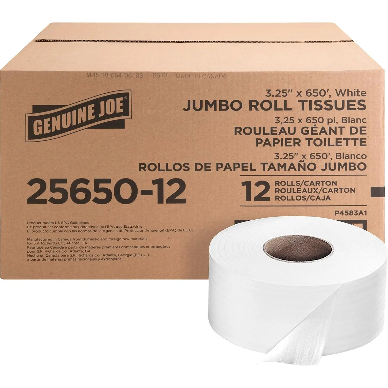 

Jumbo Roll Toilet Paper, 2-Ply White, 12-Pack, 650ft per Roll, Commercial Grade