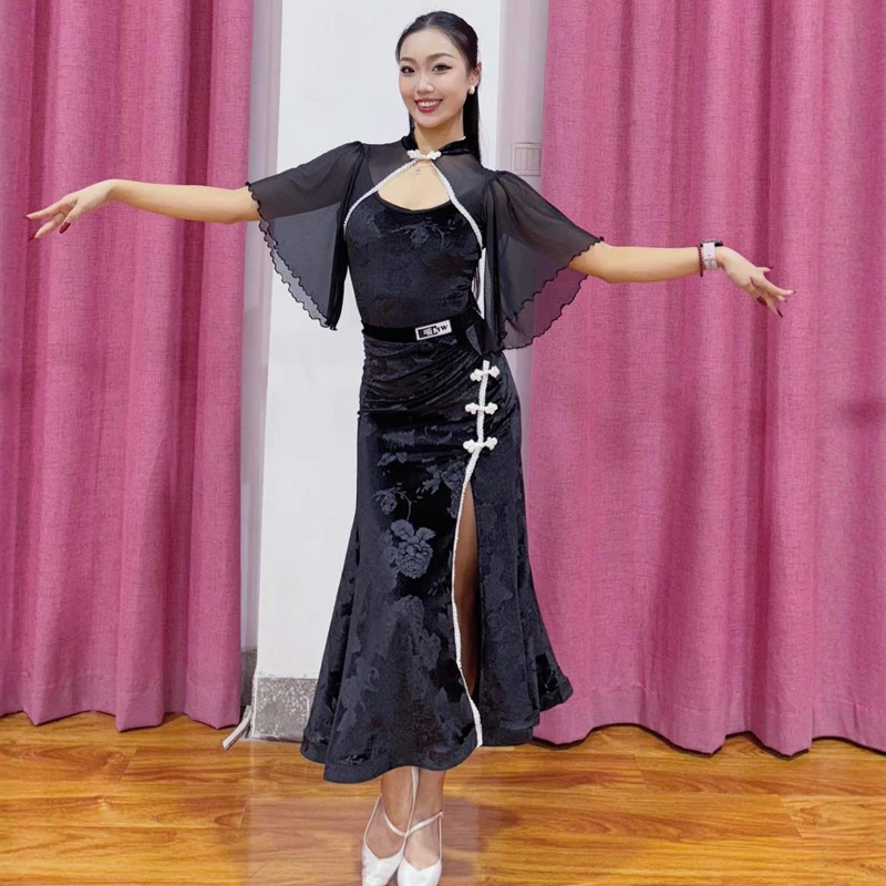 Vestidos de baile latino Samba para adultos, ropa de competición de baile de salón para mujer, traje de baile moderno, ropa de entrenamiento SL14547