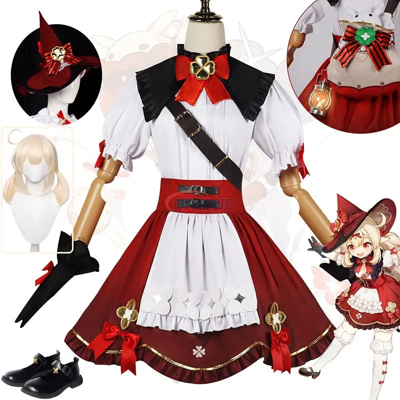 Disfraz de Cosplay de Little Witch Klee con sombrero, tocado, mochila, nueva piel floreciente, peluca Starlight Klee, zapatos, traje de vestir para mujer