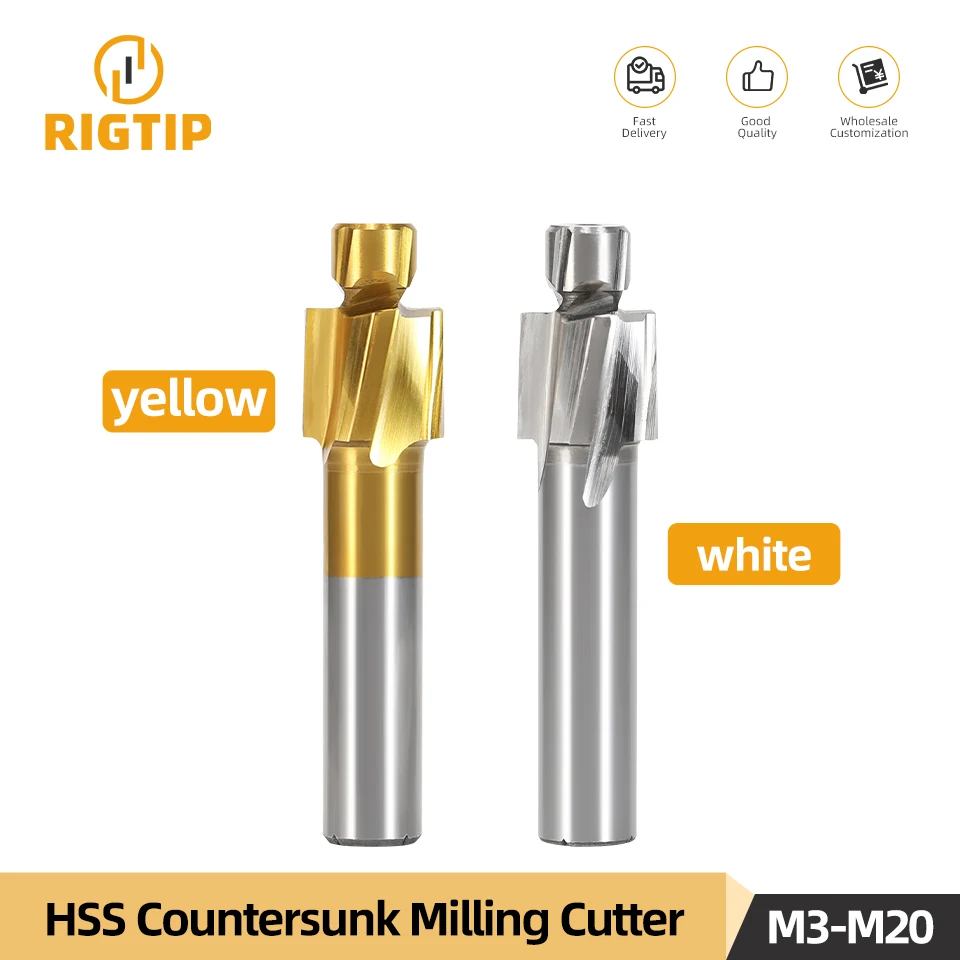 RIGTIP Milling Cutter HSS Counterbore End Mill M3-M20 Pilot Slotting Tool Countersink End Mills CNC Router Bit Milling Tool