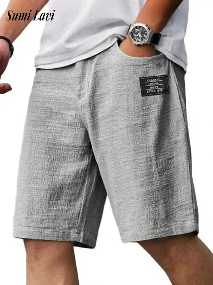 

Vintage Mens Lace-up Linen Shorts Spring Summer Casual Solid Color Breathable Loose Shorts Men Fashion Straight Shorts Plus Size
