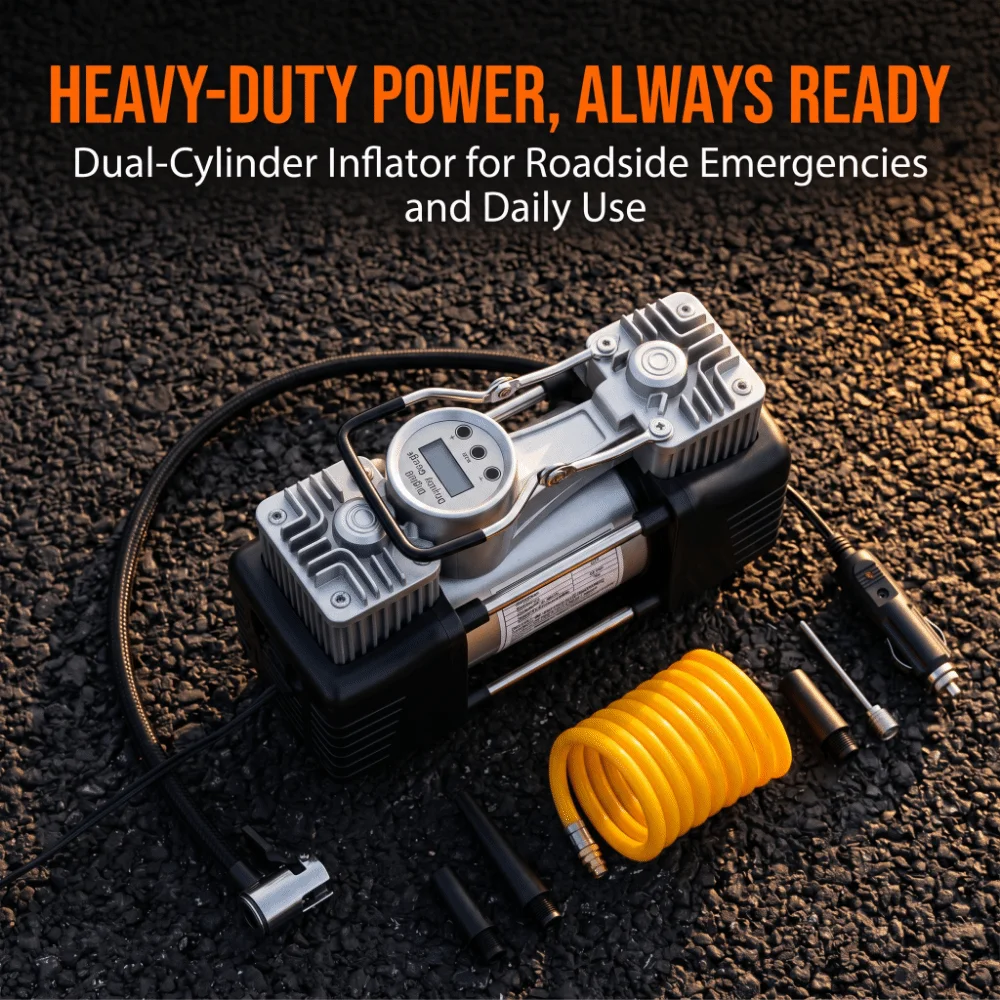 

High Power Dual Cylinder Pump Compact Multi-functional Car Air Pump Digital Display Pressure Gauge Air Compressor Cars