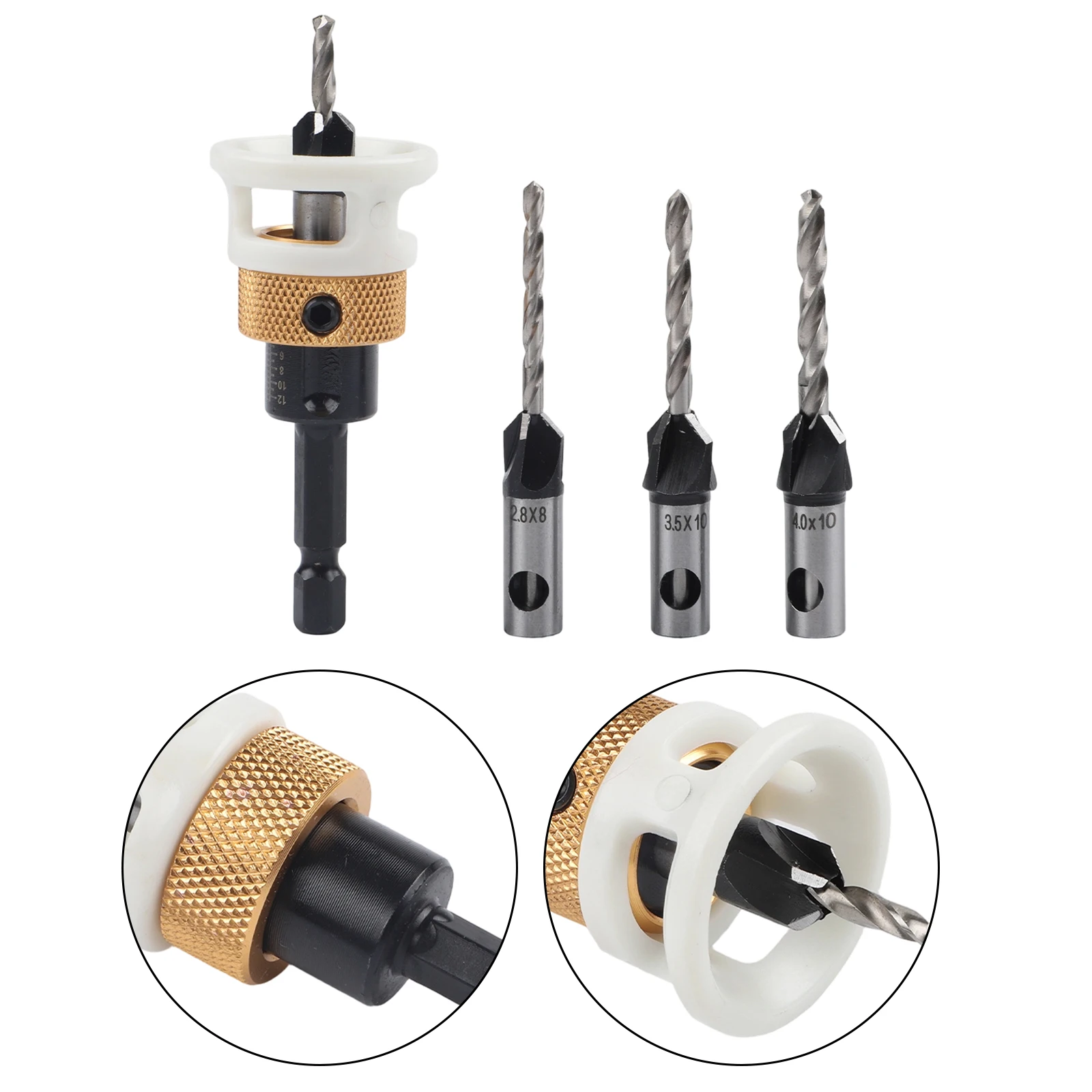 Adjustable Countersink Drill Bits Cutter Countersink Drill Bits 4 Pieces Set Carbide Material Smooth Drilling Non-Slip Grip
