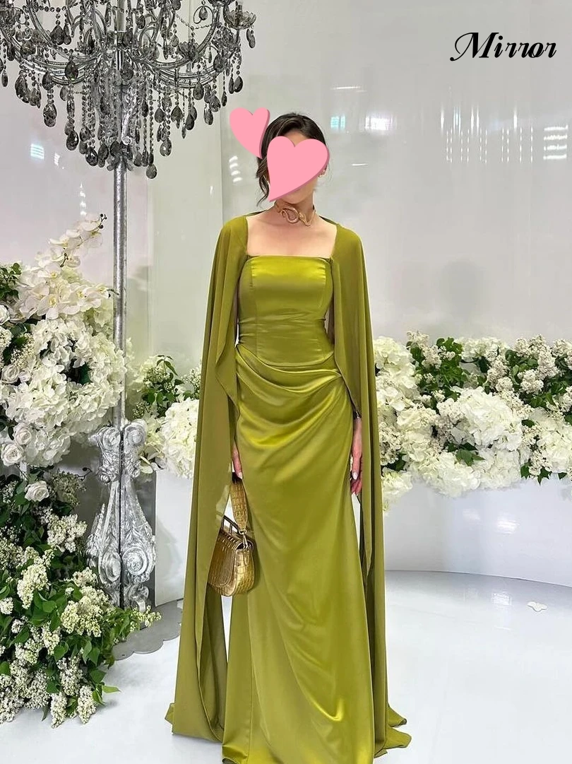 

Mirror Dress Elegant Vintage Simple Green Ruffle Square Collar Customize Formal Occasion Prom Dress Evening Party Gowns