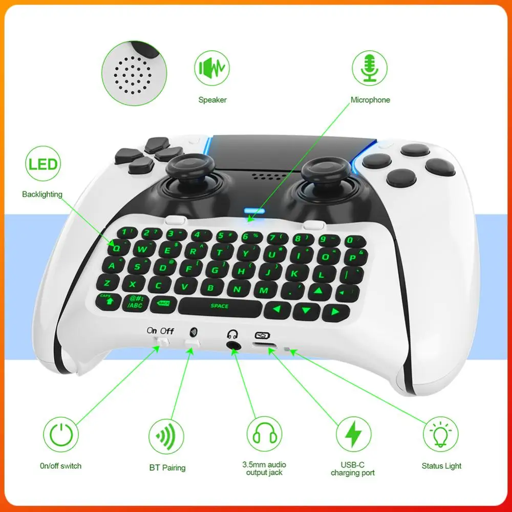 

Мини-клавиатура Chatpad, 500 мАч, внешняя клавиатура, Bluetooth-совместимая, с зеленой подсветкой, встроенным динамиком для PS5 Elite Handle