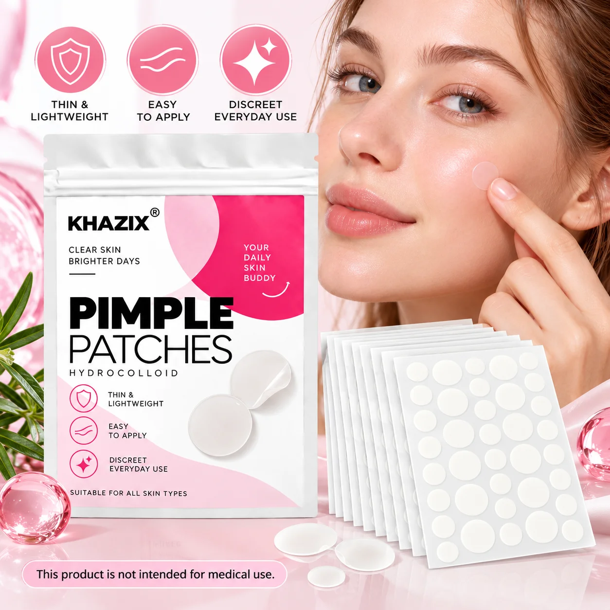 Acne patches, hydrogel acne concealer patches, daily facial care patches, blemish concealment