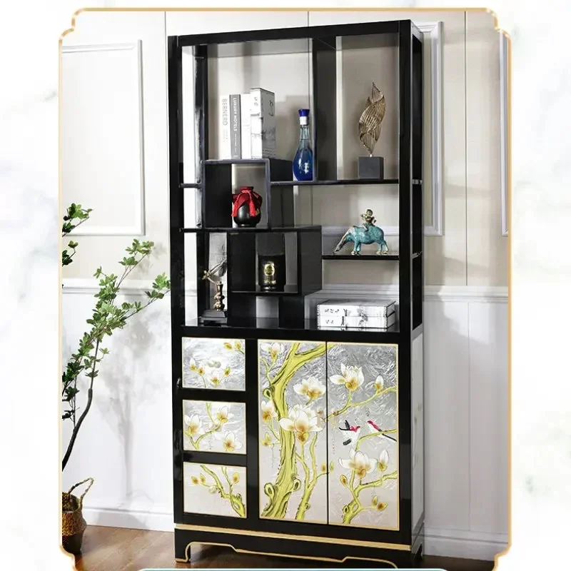 

Новая книжная полка из цельного дерева в китайском стиле, чайная полка, полка для хранения, перегородка, украшение, витрина