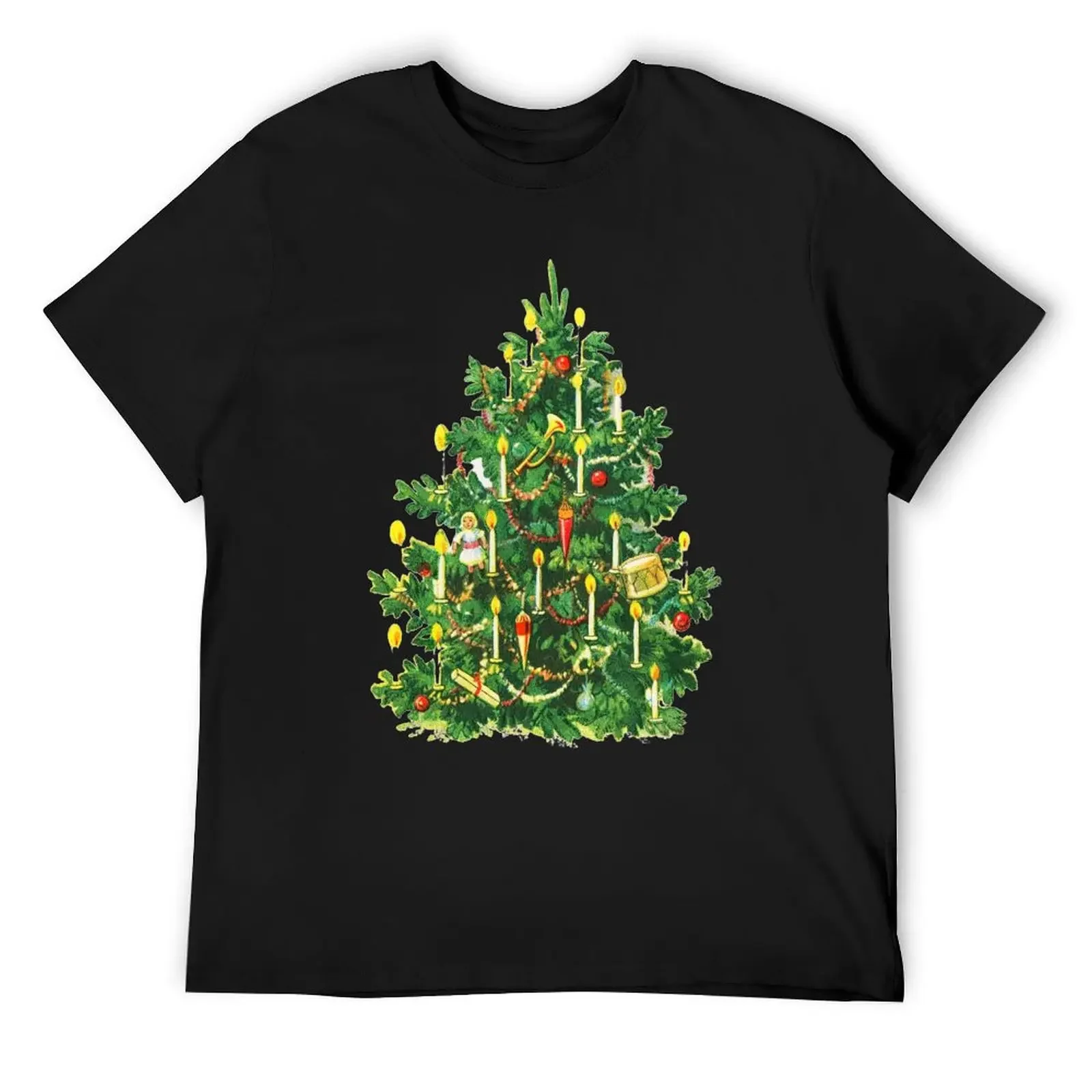 Christmas Tree Greetings (1921) Vintage Antique Decorated Xmas Tree T-Shirt man clothes plain black t shirts men