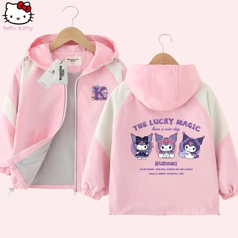 

Kuromi Girls Jacket Anime Spring and Autumn New Cartoon Kawaii Student Clothing Jacket Sanrio Fashion Breathable Skin Friendly