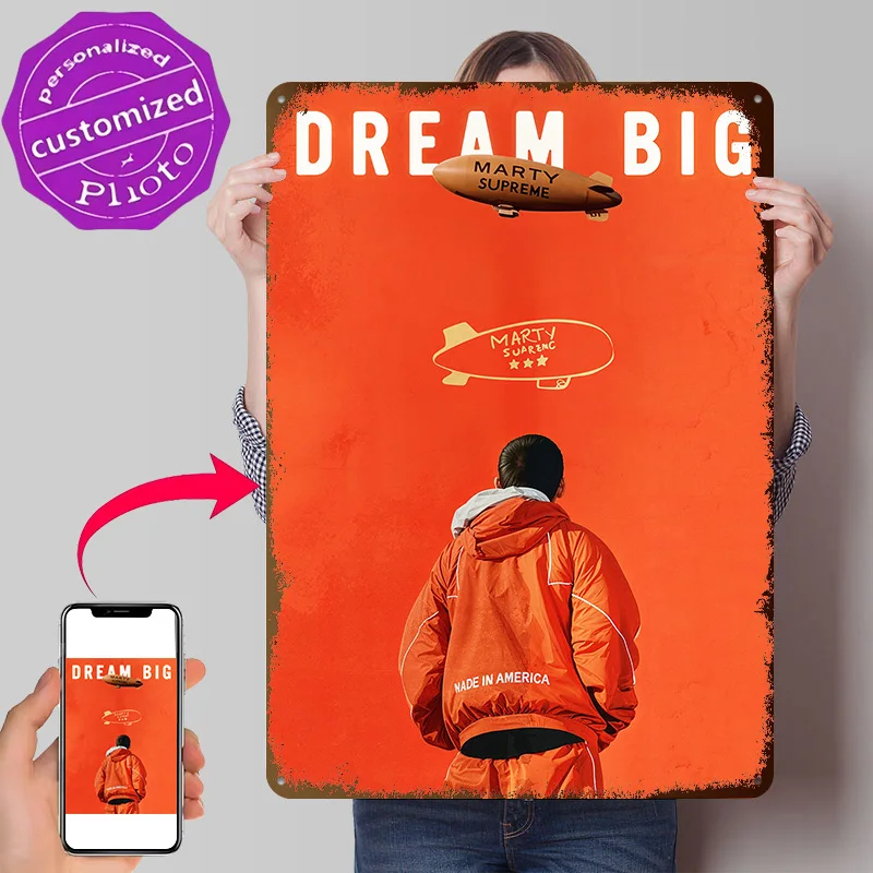 Dream Big With Marty Supreme Personalized 3D Textured Metal Poster Wall Art Vintage Tin Signs for Living Room Decoration Decor