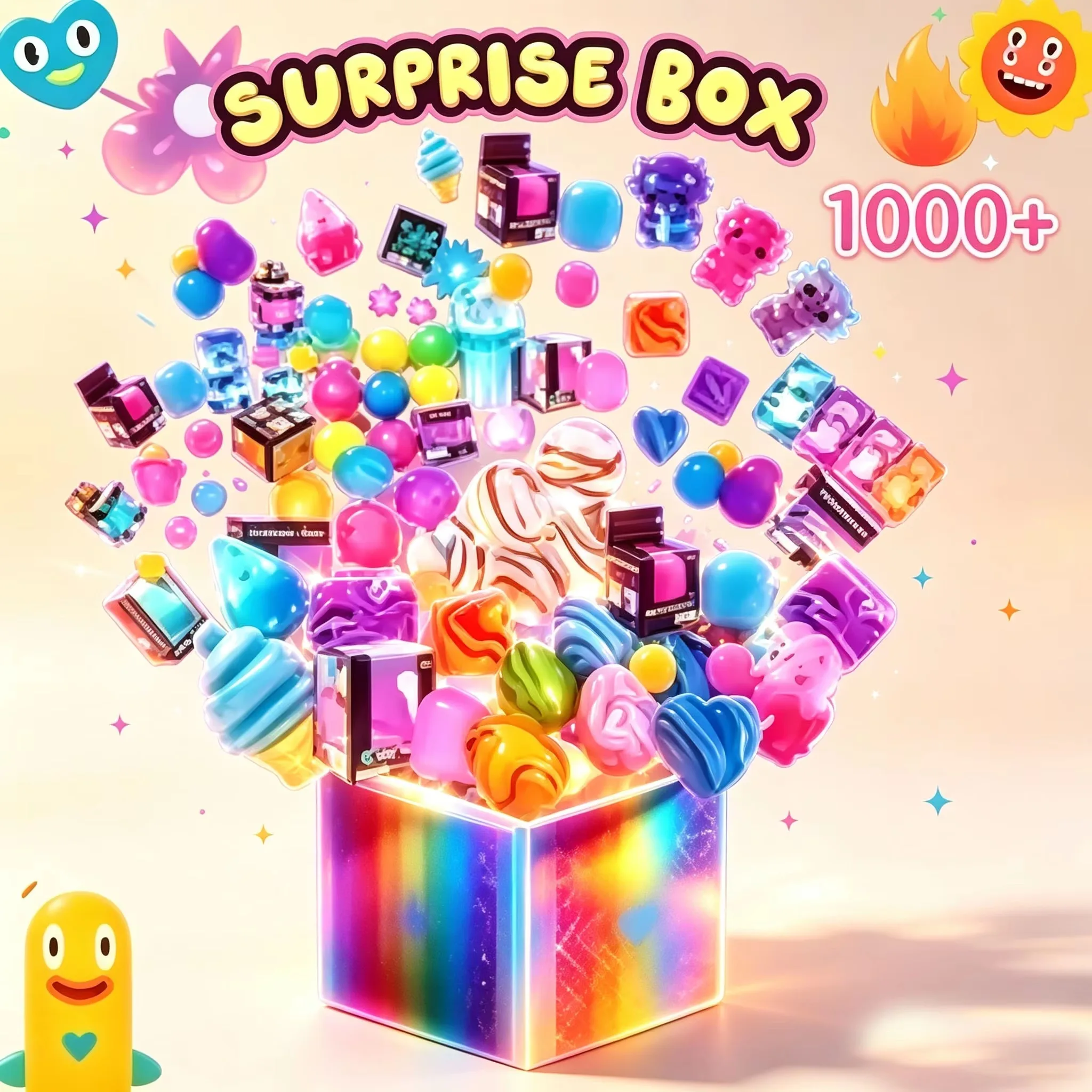 100+Pcs Surprise Box Toys Fun Mystery Fidget Stress Relief Surprise Novelty Stress Relief Assorted Squishy Figures Blind Box