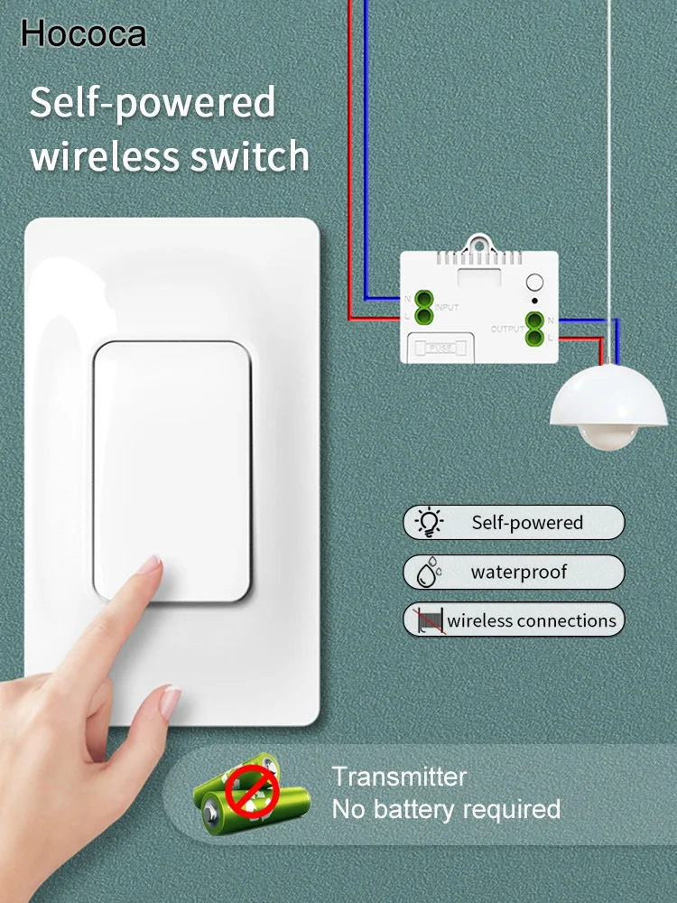 No Battery 118 Type US Style Kinetic Energy Switch High Gloss Rebound Self Powered Wireless Switches RF433 Waterproof Panel