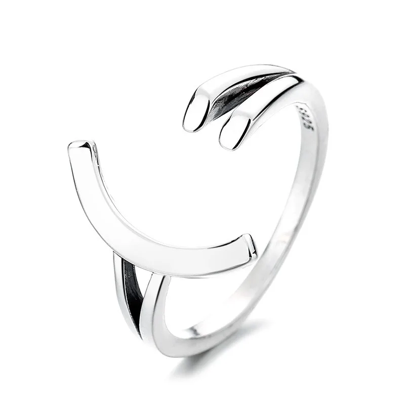 513J ZFSILVER Silver 925 Fashion Adjustable Retro Luxury Design Simple Fresh Smile Face Ring For Women Wedding Jewelry Match-all