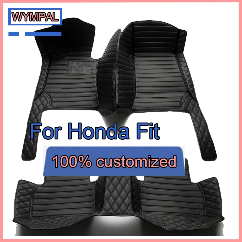 Car Floor Mats For Honda Fit Jazz GK3 4 5 6 7 2014~2020 Carpet Mat Luxury Leather Rug Interior Parts Car Accessories GH7 GP5 6