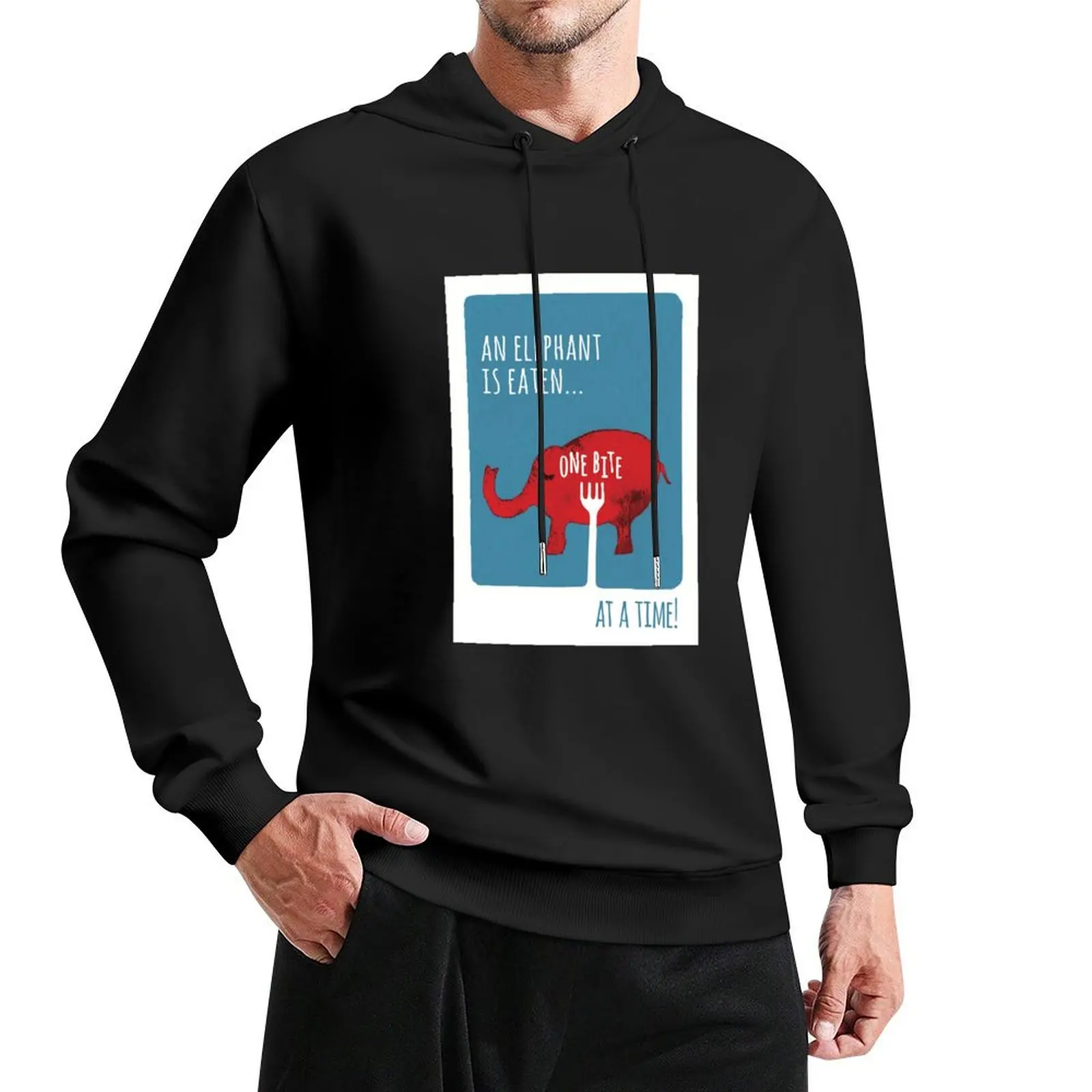 

You Eat an Elephant One Bite at a Time' Illustration Pullover Hoodie autumn male clothes clothes for men japanese hoodie