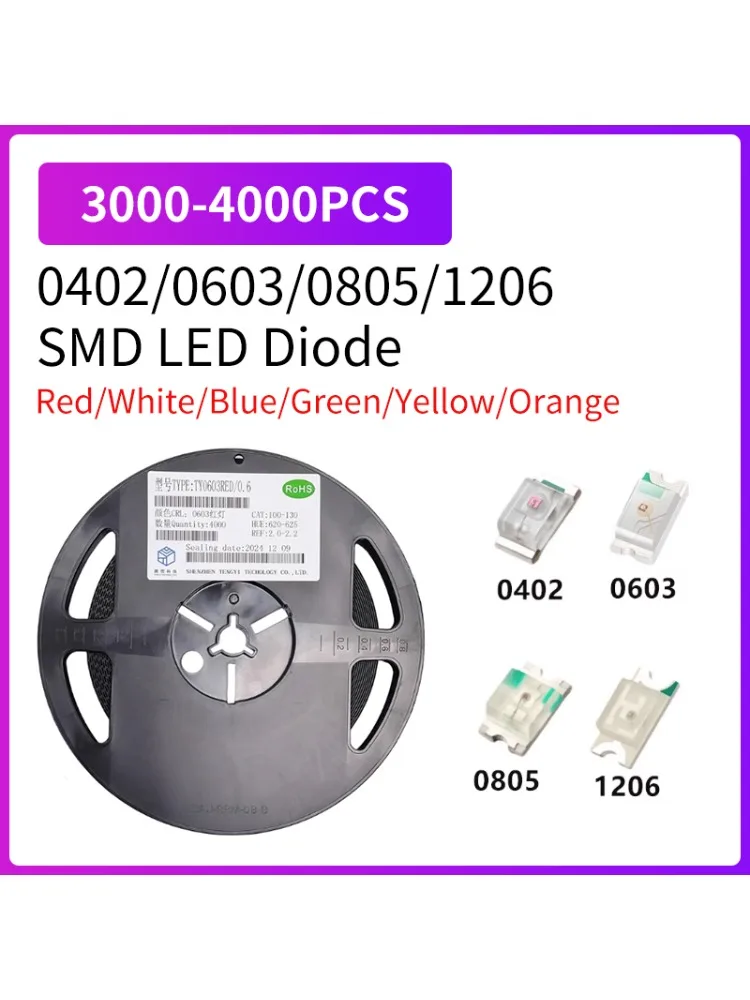 3000 SZT. 4000 SZT. Diody LED SMD 0402 0603 0805 1206 Dioda Emitująca Światło Żółta Czerwona Zielona Niebieska Biała Jasne Diody SMT — zdjęcie produktu 7