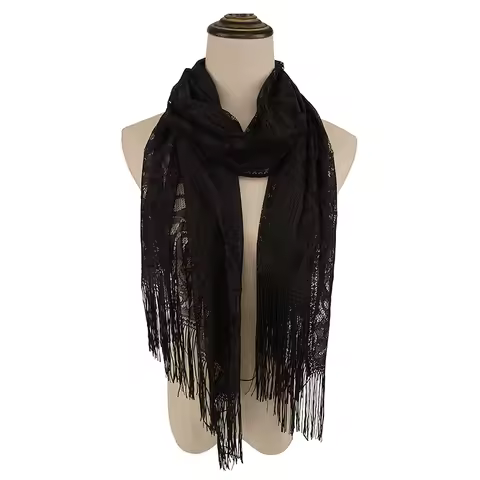 RUNMEI Black Yellow Pink Color Floral Lace Scarf Tassel Fringe Shawl Wrap Flower Headscarf Muslim Hijabs scarfs Women Ladies