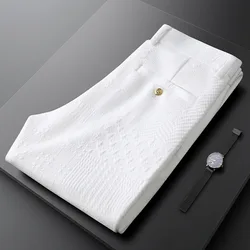White knit jacquard casual pants men slim slim straight leg simple everything autumn men business pants