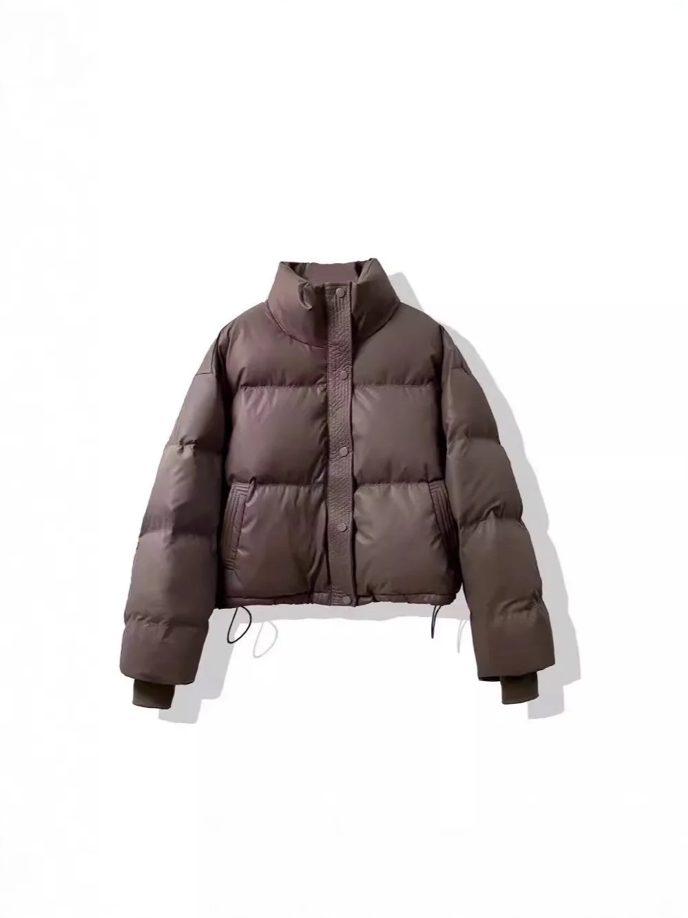 Chaqueta gruesa acolchada de algodón con cuello simulado para mujer, abrigo informal con un solo pecho y bolsillo, abrigo corto holgado cálido para invierno y otoño