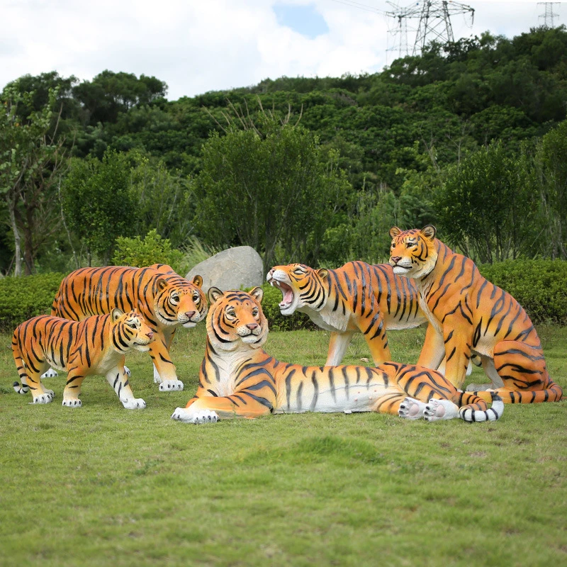 FRP Simulation Tiger Sculpture Outdoor Lawn Garden Zoo Landscape Decoration Large Beast Model Ornaments