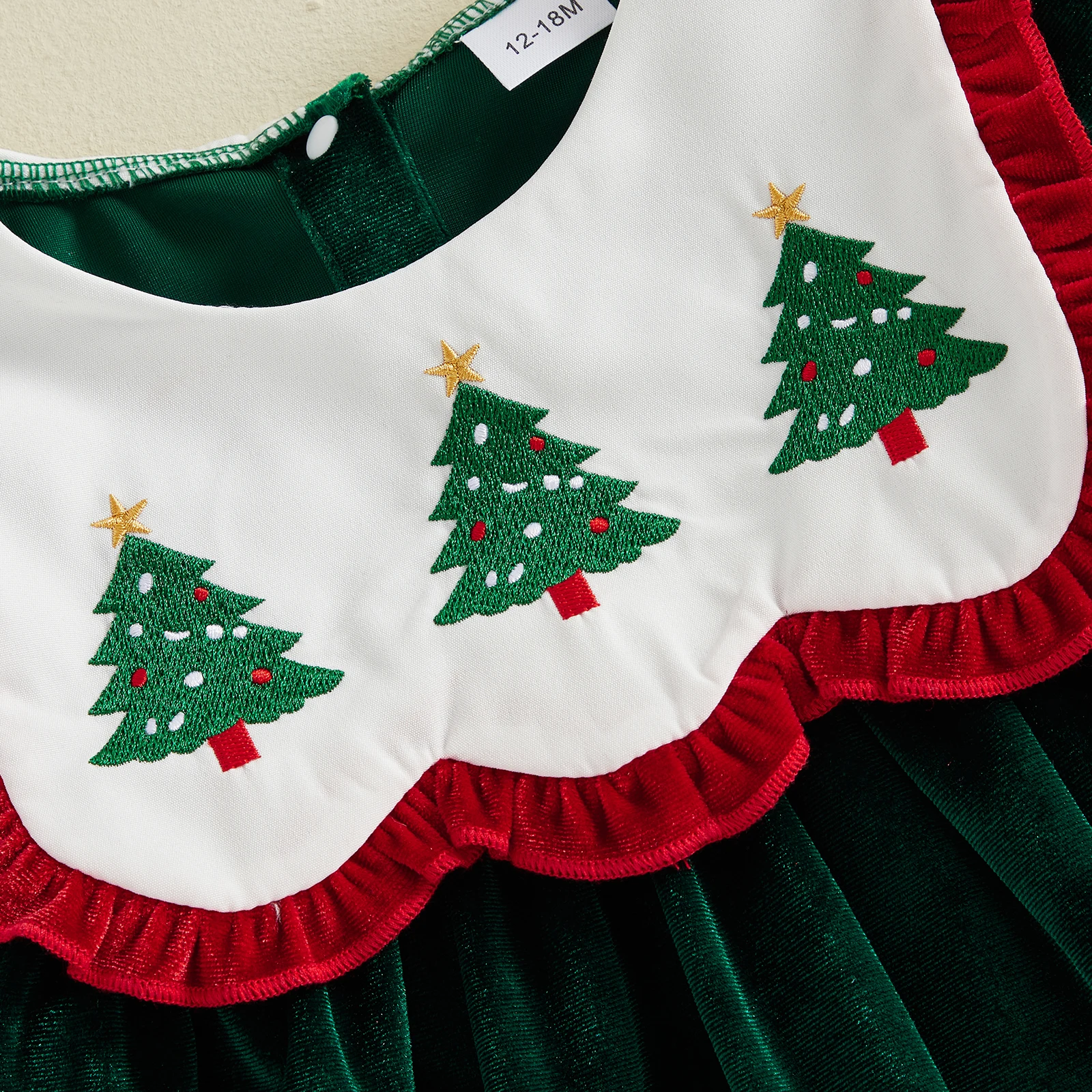 1-5Y Toddler Baby Girl Christmas Dress Embroidery Crew Neck Long Sleeve Velvet Xmas Dress Costume