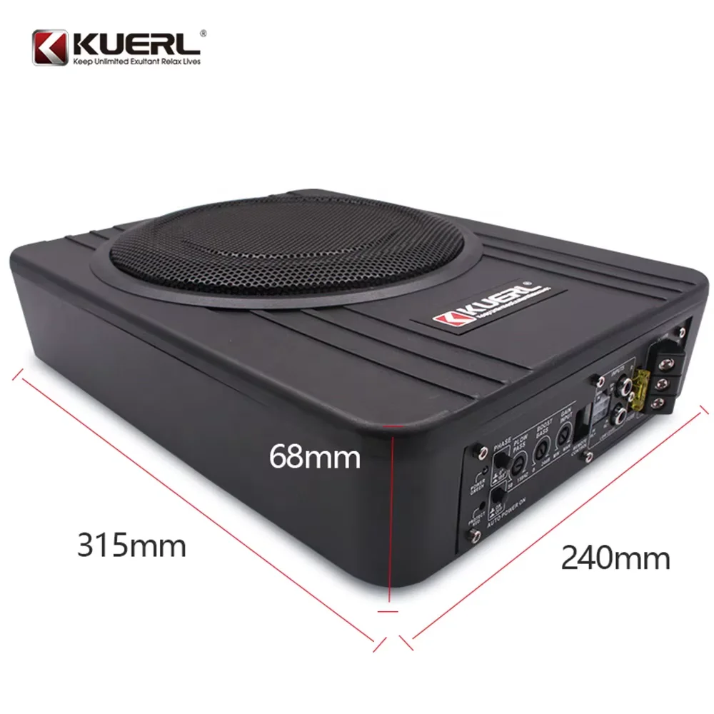 Integrated Aluminum Alloy Body 8inch/10inch Super Bass Slim Car Audio RMS Power 150W Active Subwoofer With Wired Volume Control