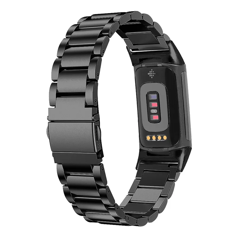 

Business Style 3 Beads Solid Stainless Steel Watch Band Replacement Strap for Fitbit Charge 6 / 5 - Black