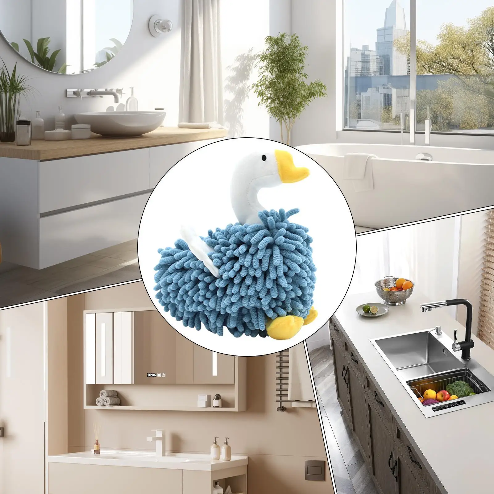 Hand Towel Swan Shape Fuzzy Ball Hand Towel Multi-function Cute Plush Drying Puff For Farmhouse Bathroom Kitchen