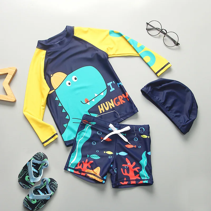 Baby Swimsuit Anti UV Kids Swimwear for Boys Long Sleeve Cartoon Children Swimming Bathing Suit Rash Guard Seaside Beach Clothes