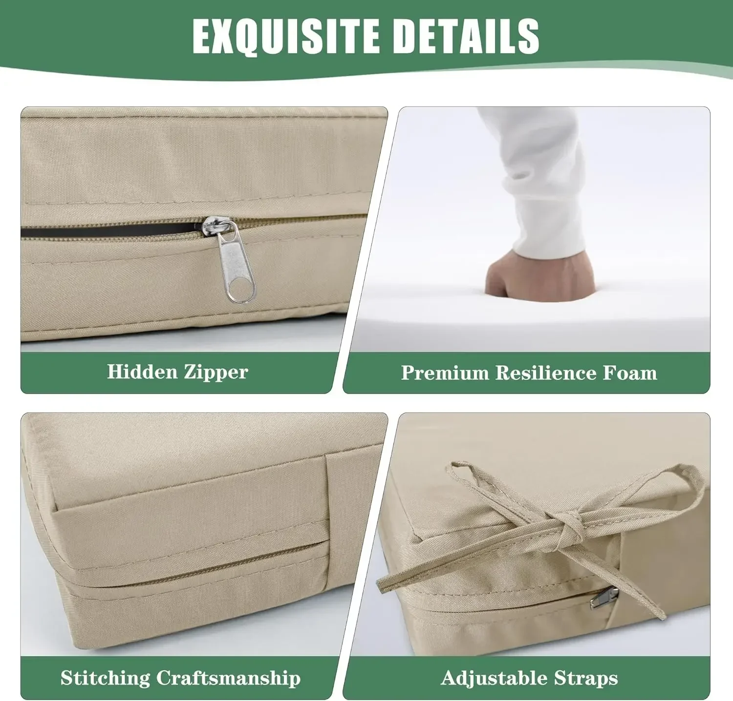 ชุดเบาะรองนั่งสำหรับเก้าอี้สนาม ZZZ-Outdoor จำนวน 4 ชิ้น, เบาะรองหลังกันน้ำและเบาะรองนั่งแบบหนาสำหรับเฟอร์นิเจอร์ระเบียง, ชุดเปลี่ยนเบาะสำหรับโซฟากลางแจ้ง