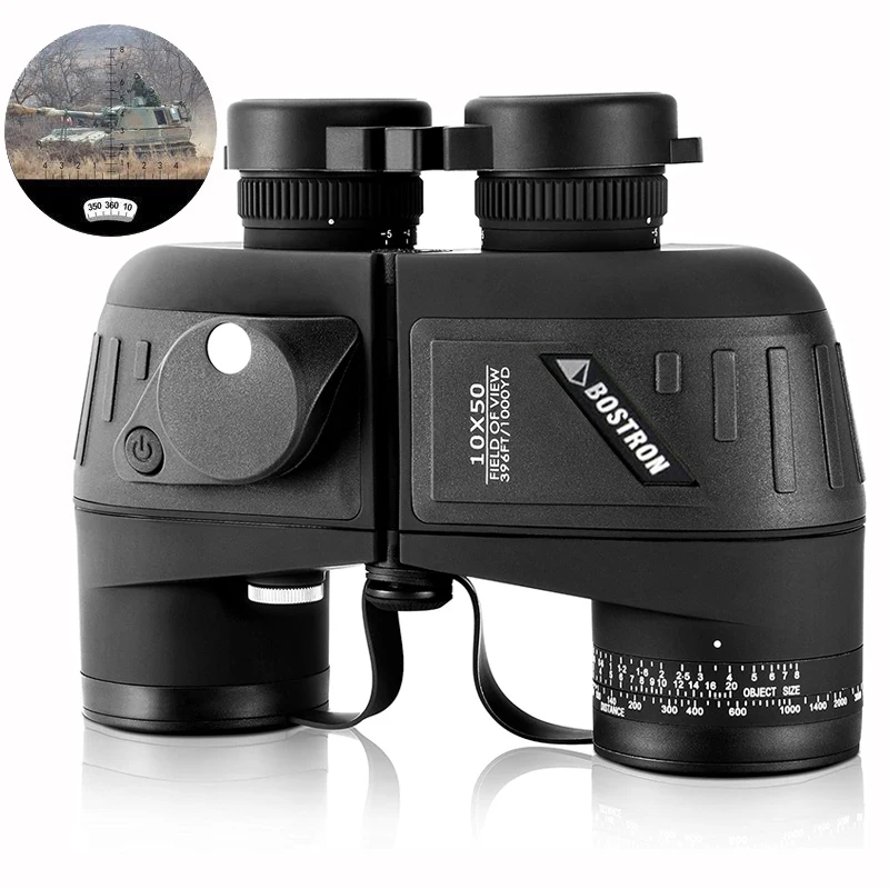 Binoculars 10x50 Marine Military Telescope Adults Waterproof With Rangefinder Compass BAK4 Prism HD Bird Watching For Hunting