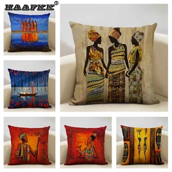 Portrait Oil Painting Cushion Cover African National Style Living Room Sofa Art Decoration Pillow Bedding 45x45cm Cover Pillows