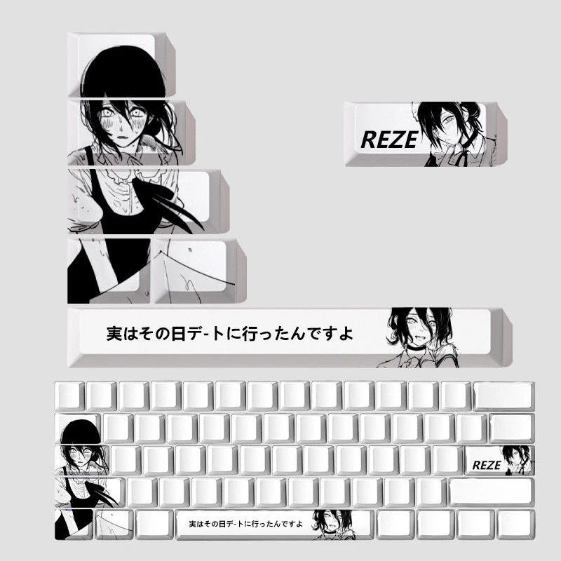 Reze Keycaps Custom Mechanical Keyboard Pbt Thermal Sublimation Chainsaw Anime Character Accessories Cross Switch Cherry Height