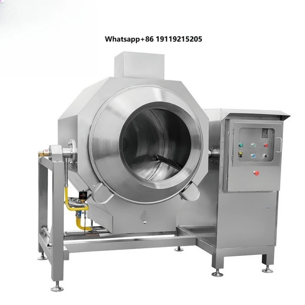 Drum Stir Frying Machine for Precooked Meal Production Industrial Rotary Cooker PLC Control Stainless Steel