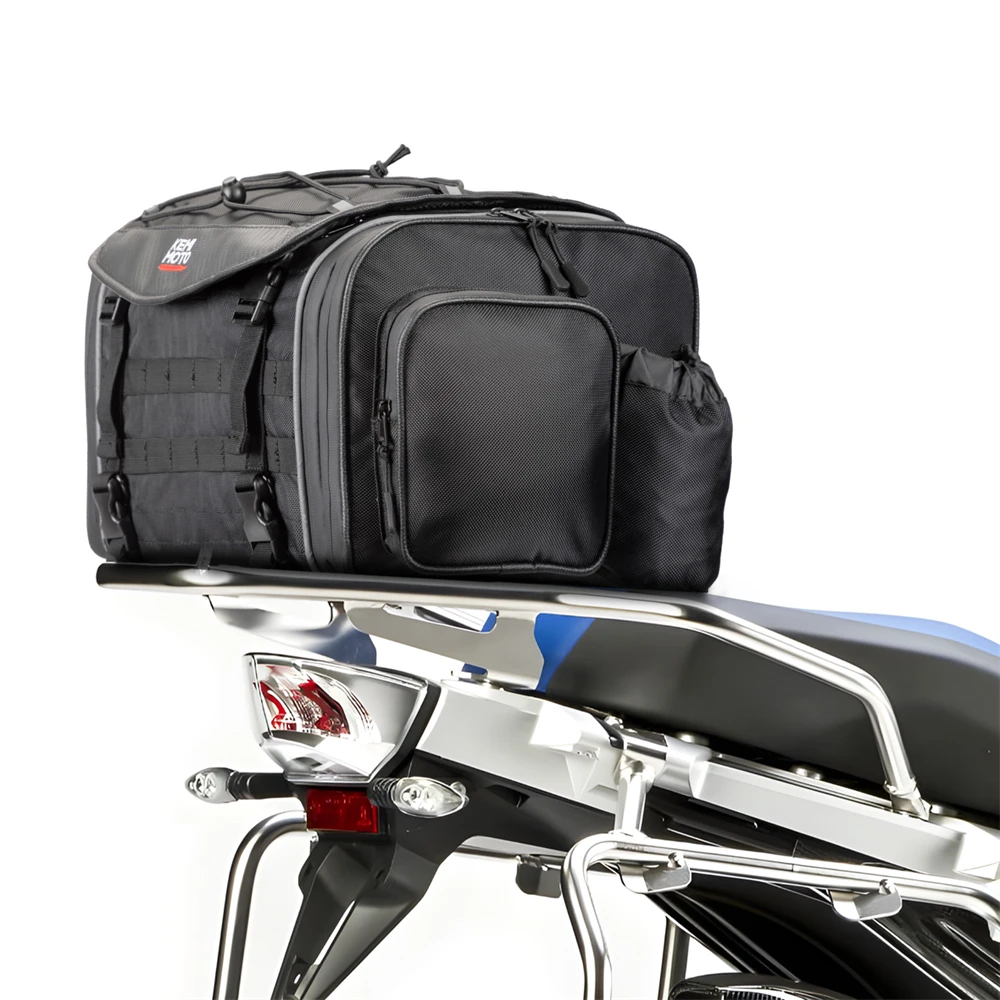 Motorcycle Travel Luggage Bags 30L Expandable Motorcycle Tail Bag Waterproof Rear Rack Trunk Helmet Bag with Rain Cover Straps