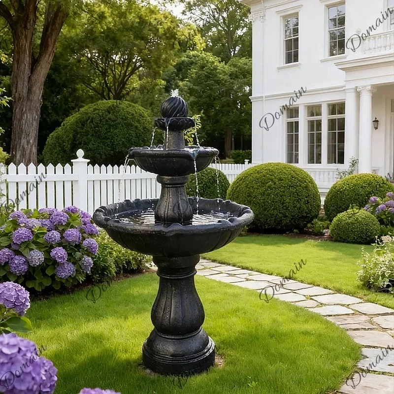 BJ Black Fountain 1.26m French Three-layer Flowing Water Decoration, Circulating Water Garden Decoration