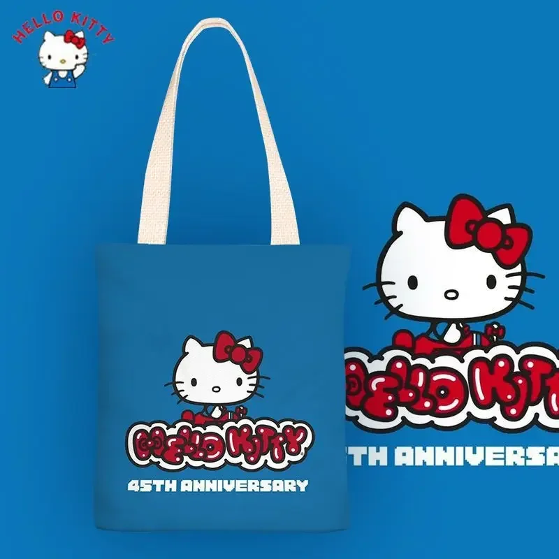 Sanrio Anime Hello Kitty Series Cartoon Canvas Bag Girls Kawaii Shopping Class Daily Versatile Single Sided No Zipper Handbag