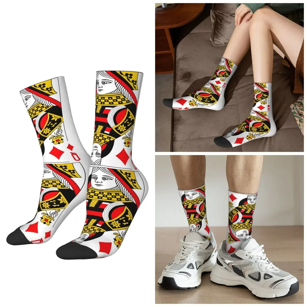 

Классическая карточная колода All Seasons Queen Of Diamonds, носки Q Diamonds для казино и покера, спортивные носки средней длины в стиле Харадзюку, модные чулки